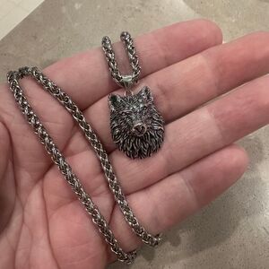 Sterling Silver Wolf Head Necklace